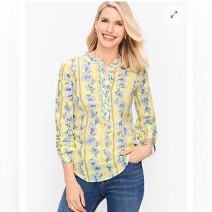 Talbots Yellow Floral Button-Trim Blouse